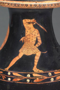 Amazon fighting Hoplite in traditional Greek fashion.
